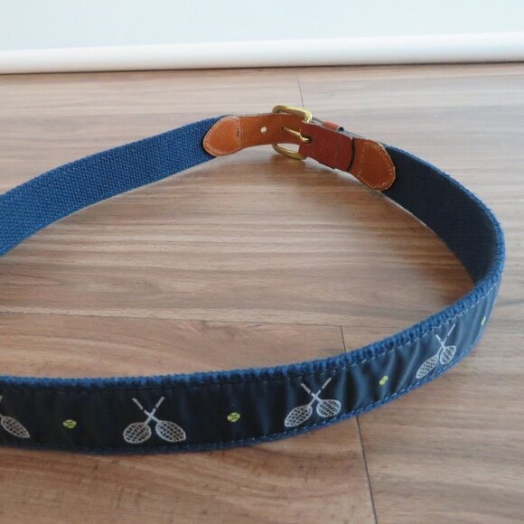 J. PRESS Tan Leather Tennis Woven Preppy Navy Belt - Men's Size 32 - Picture 7 of 14